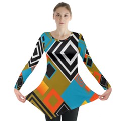 Retro Pattern Abstract Art Colorful Square Long Sleeve Tunic  by Ndabl3x