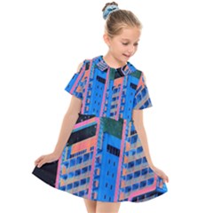 Fantasy City Architecture Building Cityscape Kids  Short Sleeve Shirt Dress by Cemarart