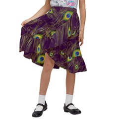 Feathers, Peacock, Patterns, Colorful Kids  Ruffle Flared Wrap Midi Skirt by nateshop
