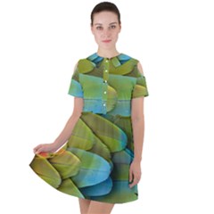 Parrot Feathers Texture Feathers Backgrounds Short Sleeve Shoulder Cut Out Dress  by nateshop