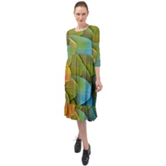 Parrot Feathers Texture Feathers Backgrounds Ruffle End Midi Chiffon Dress by nateshop