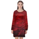 Rose Red Rose Red Flower Petals Waves Glow Long Sleeve Chiffon Shift Dress  View1