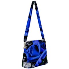 Blue Rose Bloom Blossom Zipper Messenger Bag by Proyonanggan