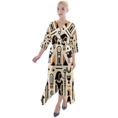 Egypt Pyramids Nature Desert Quarter Sleeve Wrap Front Maxi Dress by Proyonanggan