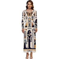 Egypt Pyramids Nature Desert Long Sleeve Longline Maxi Dress by Proyonanggan