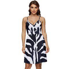 Zebra-black White V-neck Pocket Summer Dress  by nateshop