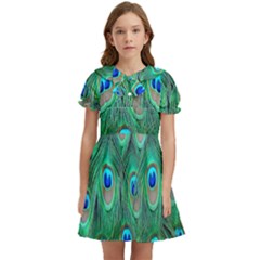 Feather, Bird, Pattern, Peacock, Texture Kids  Bow Tie Puff Sleeve Dress by nateshop