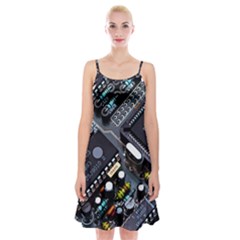 Motherboard Board Circuit Electronic Technology Spaghetti Strap Velvet Dress by Cemarart