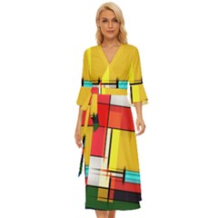 Multicolored Retro Abstraction, Lines Retro Background, Multicolored Mosaic Midsummer Wrap Dress by nateshop