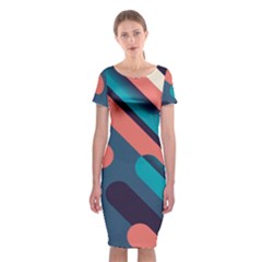 Blue Geometric Background, Abstract Lines Background Classic Short Sleeve Midi Dress by nateshop