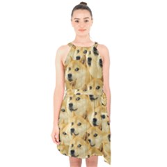 Doge, Memes, Pattern Halter Collar Waist Tie Chiffon Dress by nateshop