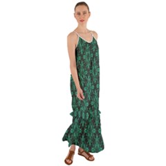 Green Damask Pattern Vintage Floral Pattern, Green Vintage Cami Maxi Ruffle Chiffon Dress by nateshop