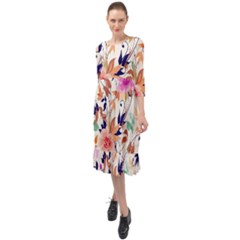 Abstract Floral Background Ruffle End Midi Chiffon Dress by nateshop