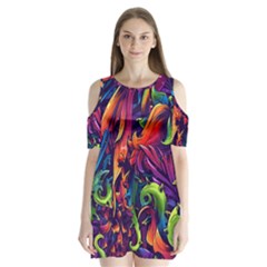 Colorful Floral Patterns, Abstract Floral Background Shoulder Cutout Velvet One Piece by nateshop