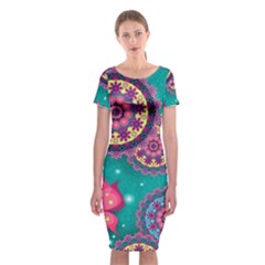 Floral Pattern, Abstract, Colorful, Flow Classic Short Sleeve Midi Dress by nateshop