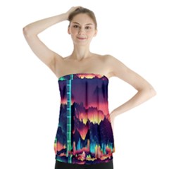 Cityscape Building Painting 3d City Illustration Strapless Top by Bedest