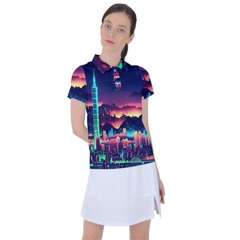 Cityscape Building Painting 3d City Illustration Women s Polo T-shirt by Bedest