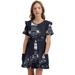 Photography Of Buildings New York City  Nyc Skyline Kids  Frilly Sleeves Pocket Dress by Cemarart