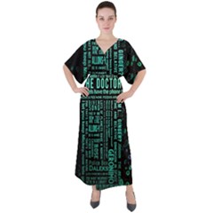 Tardis Doctor Who Technology Number Communication V-neck Boho Style Maxi Dress by Cemarart