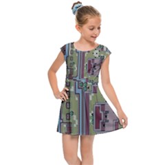 Arcade Game Retro Pattern Kids  Cap Sleeve Dress by Cemarart