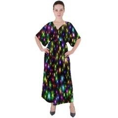 Star Colorful Christmas Abstract V-neck Boho Style Maxi Dress by Cemarart