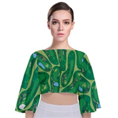 Golf Course Par Golf Course Green Tie Back Butterfly Sleeve Chiffon Top by Cemarart