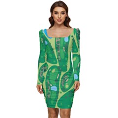 Golf Course Par Golf Course Green Women Long Sleeve Ruched Stretch Jersey Dress by Cemarart