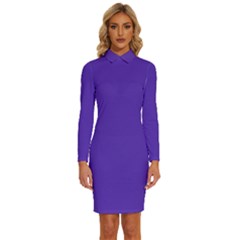 Ultra Violet Purple Long Sleeve Shirt Collar Bodycon Dress by bruzer