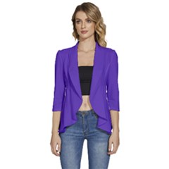 Ultra Violet Purple Women s 3/4 Sleeve Ruffle Edge Open Front Jacket by Patternsandcolors