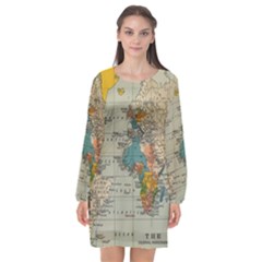 Circular Concentric Radial Symmetry Abstract Long Sleeve Chiffon Shift Dress  by Proyonanggan