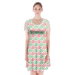 Pattern Flowers Geometric Short Sleeve V-neck Flare Dress by Ndabl3x