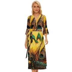 City Light Sky Landmark Painting Midsummer Wrap Dress by Cemarart