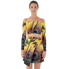 City Lights Sky Landmark Painting Off Shoulder Top With Skirt Set by Cemarart