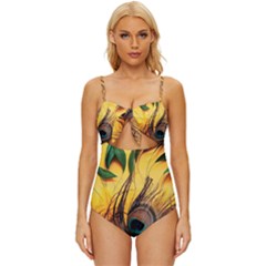 Forest Trees Snow Landscape Art Knot Front One-piece Swimsuit by Cemarart