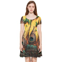 Peacock Feather Native Inside Out Cap Sleeve Dress by Cemarart