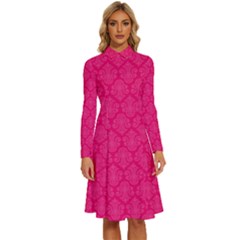 Pink Pattern, Abstract, Background, Bright Long Sleeve Shirt Collar A-line Dress by nateshop