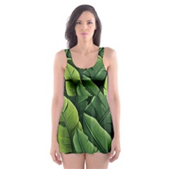 Green Leaves Skater Dress Swimsuit by goljakoff