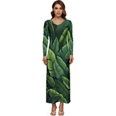 Green Leaves Long Sleeve Longline Maxi Dress by goljakoff