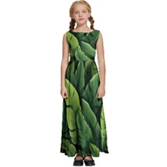 Green Leaves Kids  Satin Sleeveless Maxi Dress by goljakoff