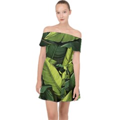 Banana Leaves Pattern Off Shoulder Chiffon Dress by goljakoff