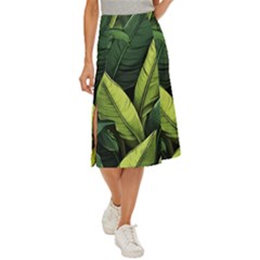 Banana Leaves Pattern Midi Panel Skirt by goljakoff