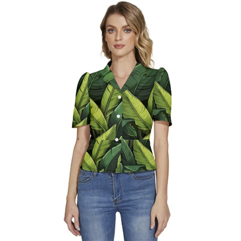 Banana Leaves Pattern Puffed Short Sleeve Button Up Jacket by goljakoff