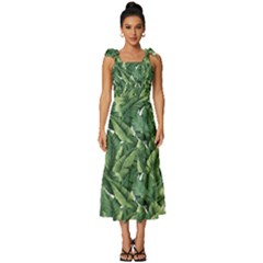 Tropical Leaves Tie-strap Tiered Midi Chiffon Dress by goljakoff