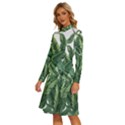 Tropical leaves Long Sleeve Shirt Collar A-Line Dress View2