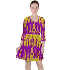 Yellow And Purple In Harmony Quarter Sleeve Ruffle Waist Dress by pepitasart