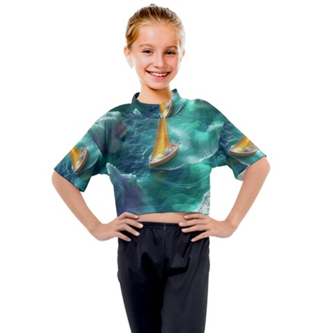 Dolphins Sea Ocean Water Kids Mock Neck T-shirt by Cemarart