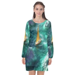 Countryside Landscape Nature Long Sleeve Chiffon Shift Dress  by Cemarart