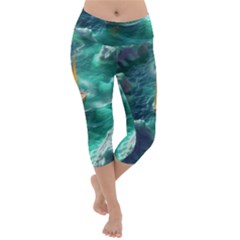 Seascape Boat Sailing Lightweight Velour Capri Yoga Leggings by Cemarart