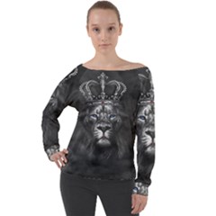 Lion King Of The Jungle Nature Off Shoulder Long Sleeve Velour Top by Cemarart