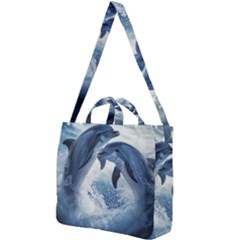 Dolphins Sea Ocean Water Square Shoulder Tote Bag by Cemarart